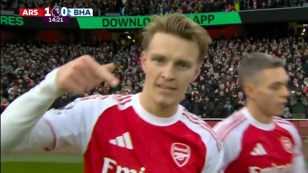 远射破门，厄德高斩获本赛季在阿森纳的首粒进球